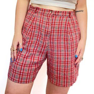 Vintage 80s/90s Sharon Young Sportswear Red White Black Plaid Linen Shorts  12